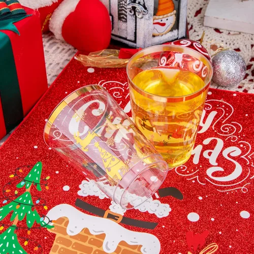 Miniatura 6 de supernal 100 vasos para fiestas navideñas, vasos de plástico dorados con diseño navideño, vasos para fiestas de plástico, vasos desechables, vasos