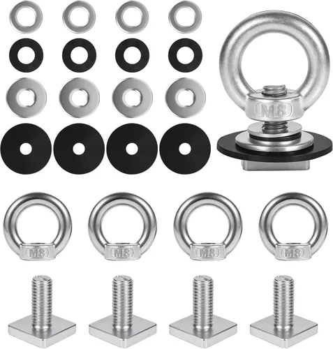 Miniatura 9 de Anclaje de amarre para montaje en pista en T para portaequipajes de techo, perno de ojo en forma de anillo resistente M8, anillos de amarre