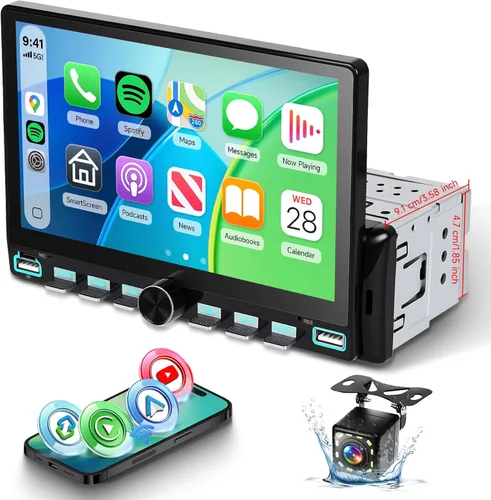Miniatura 10 de Radio DIN individual con CarPlay con cable y Android Auto, pantalla táctil HD de 7 pulgadas, estéreo de coche de un solo DIN con enlace de espejo