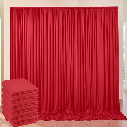 Paneles de cortinas de fondo rojo sin arrugas de 30 x 8 pies para fiestas, cortinas de fondo de fotos de poliéster, 6 paneles de 5 x 8 pies para