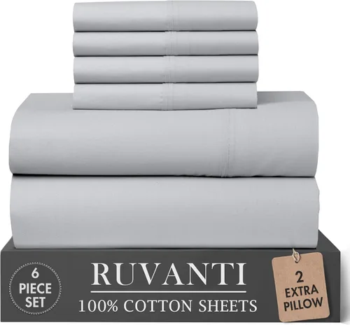 Miniatura 53 de RUVANTI 6 Piezas Sábanas de Algodón - 100% Algodón Natural Suave, Ligeras y Transpirables Sábanas de Percal Crujiente, Sábanas de Cama Tamaño Full