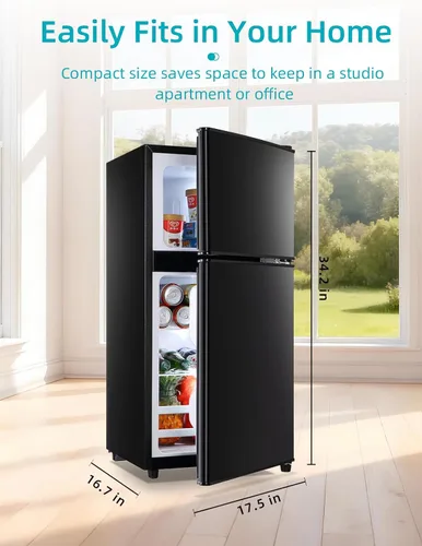 Miniatura 3 de KRIB BLING Refrigerador de 3.5 pies cúbicos con congelador, refrigerador de 2 puertas con control de termostato ajustable, refrigerador para cocina