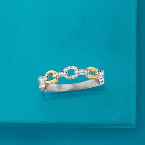 Miniatura 4 de Ross-Simons 0.20 ct. t.w. Diamond Paper Clip Link Ring in Sterling Silver and 14kt Yellow Gold