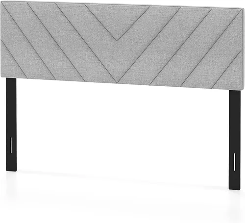 Giantex Cabecero tapizado de lino para marco de cama Full y Queen, cabecero capitonado con botones de ancho ajustable solamente con patas de madera
