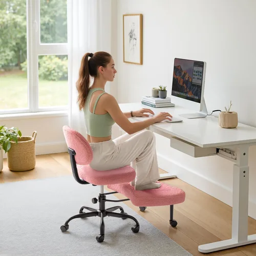 Miniatura 13 de Furmax Silla de oficina ergonómica con patas cruzadas con ruedas, silla de escritorio giratoria de 360° con altura ajustable y reposapiés para TDAH