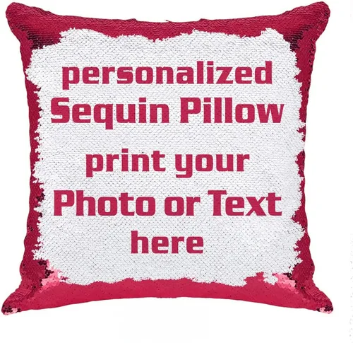 Miniatura 14 de Funda de almohada con lentejuelas para fotos/texto, imagen oculta, regalo personalizado único para amigos, familia, mascotas, lentejuelas negras