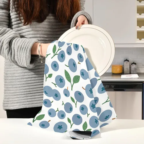 Miniatura 6 de Juego de 4 paños de cocina Abstrac Blueberry, ultra suaves, absorbentes, toallas de cocina, toallas de mano, paños de limpieza reutilizables