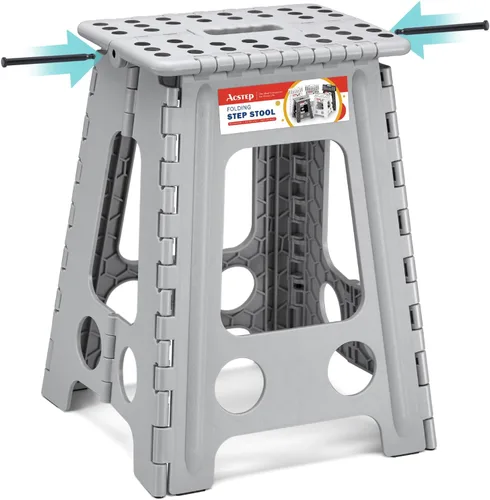 Miniatura 24 de ACSTEP Taburete plegable para adultos de 11 pulgadas de altura, taburete de plástico ligero plegable con capacidad de hasta 300 lbs, taburete Negro