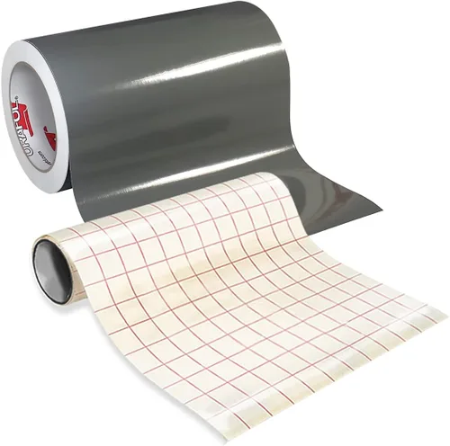 ORACAL 651 - Vinilo adhesivo gris oscuro brillante para Cameo, Cricut y Silhouette incluyendo rollo de papel de transferencia transparente (30 x 12