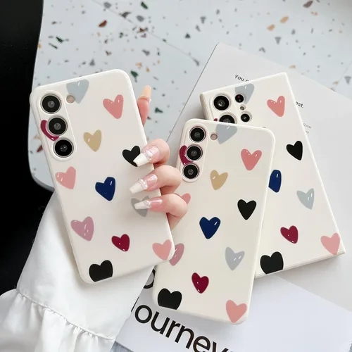 Miniatura 2 de Funda de teléfono con forma de corazón para Samsung Galaxy S25, linda funda de silicona femenina de silicona flexible con corazones kwaii, fundas