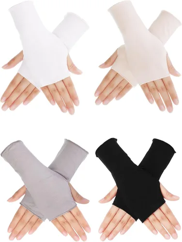 Miniatura 5 de Bememo Guantes sin dedos para mujer guantes de protección UV hasta la muñeca guantes de algodón con bloqueo solar guantes de conducción unisex