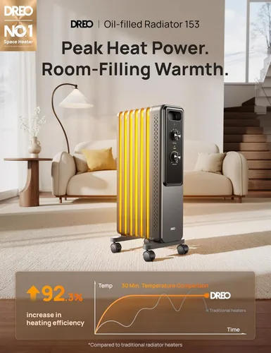 Miniatura 2 de Dreo Calentador de Radiador, Perillas Dobles, 8 Protecciones de Seguridad, Calentadores Eléctricos de Espacio de 1500W para Uso Interior Habitación