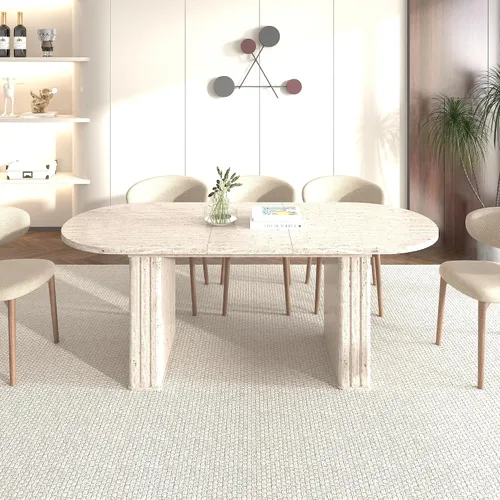 Miniatura 16 de Mesa de comedor extensible de 62.99 a 78.7 pulgadas para 6, 8 y 10, moderna mesa expandible de cocina de madera de granja, mesas de conferencias