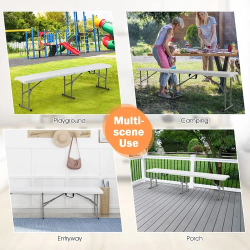 Miniatura 4 de Goplus Banco plegable de plástico de 6 pies, asiento plegable portátil con capacidad de 550 libras para interiores y exteriores, picnic, fiesta