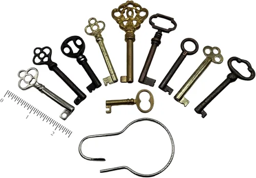 Juego de llaves de esqueleto universal, funciona solo con orificios de cerradura de 1/2 pulgada, llaves vintage genéricas de barril hueco para