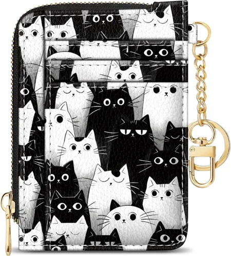 Miniatura 12 de GIANCOMICS Cartera delgada con tarjetero para mujer, funda pequeña con bloqueo Rfid, llavero de bolsillo delgado con cremallera curvada, tarjetero