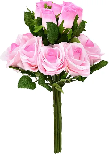 Miniatura 23 de Flores artificiales/falsas/sintéticas, rosas con 2 flores, coral, 10 unidades para bodas, hogar, fiestas, restaurantes