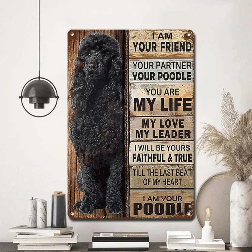 Miniatura 5 de Letrero de Metal Vintage de Lata para Pared Arte Vintage Soy Tu Amigo Regalo para Amantes de Poodles Negros Arte Vintage para Pared Impresiones