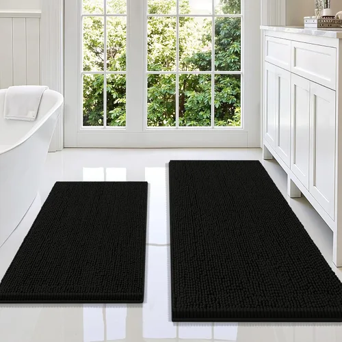 Miniatura 86 de Smiry Juego de 2 alfombras de baño, felpilla suave y absorbente, lavable a máquina, antideslizantes, para bañera, ducha y suelo
