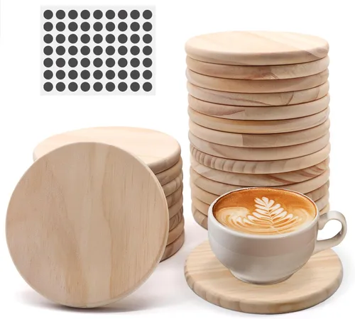 Miniatura 10 de 12 posavasos cuadrados de madera sin terminar, 4 pulgadas, posavasos de madera en blanco para manualidades con puntos de silicona antideslizantes