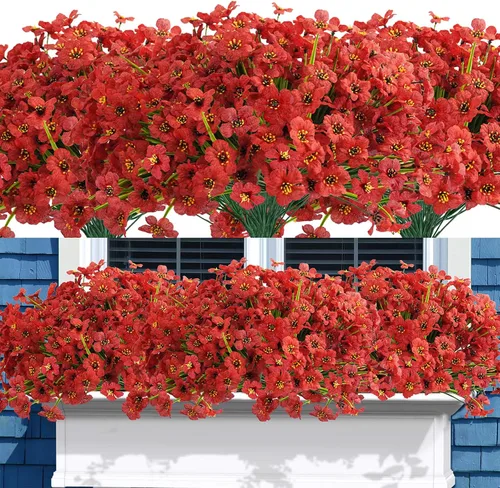 Miniatura 12 de Uieke 24 flores artificiales de otoño para exteriores, resistentes a los rayos UV, plantas de otoño sintéticas, arbustos que no se decoloran, Naranja