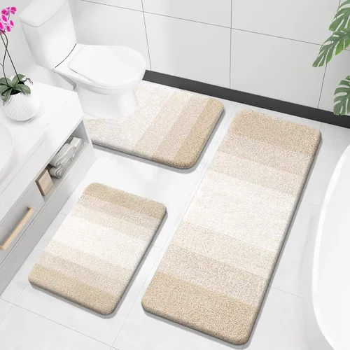 Miniatura 45 de OLANLY Juego de alfombras de baño de 3 piezas, alfombras de baño de microfibra suave y absorbente y alfombra de inodoro de contorno en forma de U