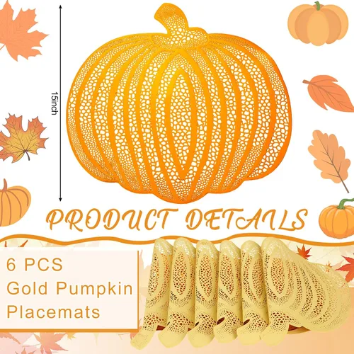 Miniatura 2 de Funnymoom Juego de 6 manteles individuales de calabaza de Acción de Gracias, manteles individuales de otoño de 15 pulgadas, manteles individuales