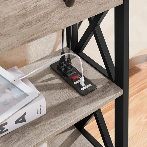 Miniatura 6 de Yaheetech Mesa consola con tomas de corriente y puertos USB, mesa de entrada de madera con cajón y estantes abiertos, mesas de sofá estrechas