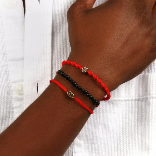 Miniatura 3 de KARMA AND LUCK - Brave Gaze - Men's Real Matte Onyx Jade Stone Bronze Brass Evil Eye Charm Red String Adjustable Drawstring Closure Bracelet