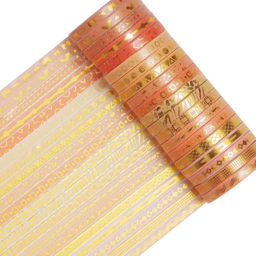 Miniatura 2 de Juego de Cinta Washi Dorada Delgada con Impresión Básica de Lámina, Cintas de Enmascarar Decorativas para Artes, Manualidades DIY, Diarios, Naranja