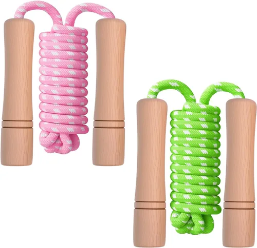 Miniatura 11 de Cuerda de saltar para niños – Mango de madera – Cuerda de saltar ajustable de algodón trenzado para niños pequeños fitness entrenamiento ejercicio