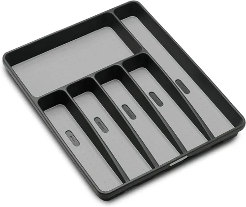 madesmart Bandeja clásica grande para cubiertos, granito, colección clásica, 6 compartimentos, organizador de cajones de cocina, forro de agarre