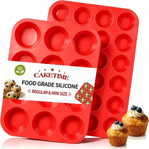 Miniatura 16 de CAKETIME Moldes de silicona para magdalenas para hornear, molde de tamaño regular para magdalenas, molde para hornear moldes de silicona