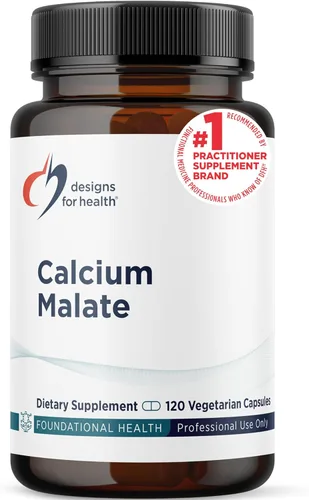 Designs for Health Malato de calcio - 500 mg de quelato de malato de calcio + vitamina D (D3) Suplemento de apoyo óseo para mujeres + hombres, sin