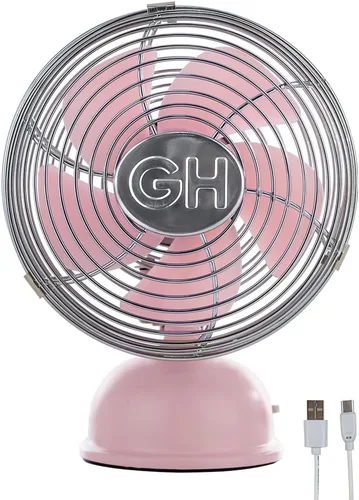 Miniatura 11 de Good Housekeeping 92521 Ventilador personal retro de 5" de metal completo con oscilación alimentado por USB, color rojo carmesí
