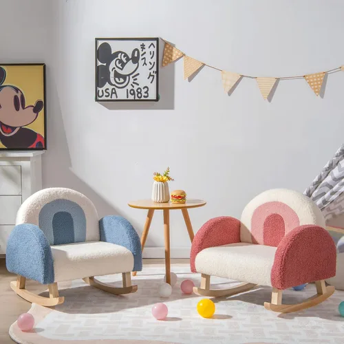 Miniatura 4 de Costzon Sofá para niños, mecedora para niños pequeños con marcos de madera maciza, tela de felpa, diseño antipuntas para habitación de niños
