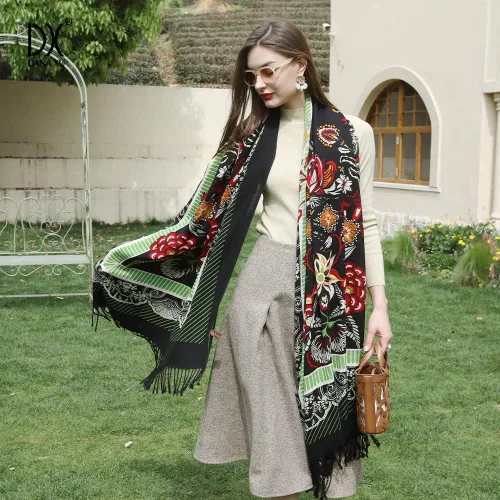 Miniatura 232 de DANA XU Manta de pashmina extragrande 100% de lana merina, bufanda de viaje, bufanda de cachemira para mujer, otoño e invierno, chal de gran