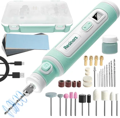 Kit de herramientas rotativas inalámbricas Resiners, kit de taladro y pulido de resina, ajustable de 8 velocidades, carga tipo C, kit de joyería Kit