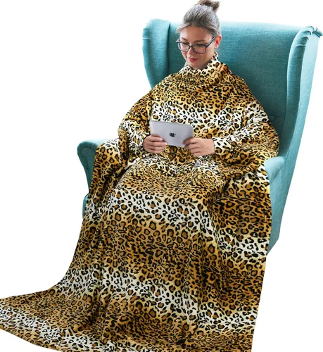 Miniatura 9 de Tirrinia Manta de Forro Polar Vestible con Capucha y Mangas para Adultos Mujeres y Hombres, Súper Suave Cómoda de Felpa Funcional Manta de TV Throw