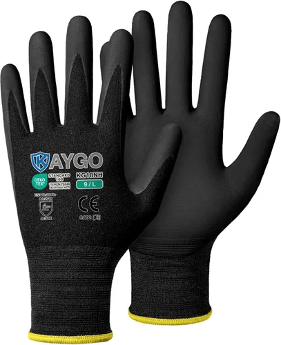 Miniatura 57 de KAYGO Guantes de Trabajo de Seguridad con Revestimiento de Nitrilo MicroFoam, 3 Pares KG18NB, Guante de Punto Sin Costuras de Nylon con Dedos Gris