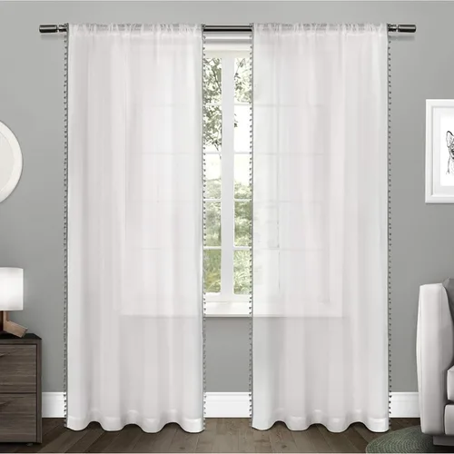 Exclusive Home - Par de paneles de cortinas transparentes con bolsillo para barra superior, 54 x 96 pulgadas, color perla negra