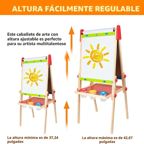 Miniatura 6 de Caballete de madera para niños con rollo de papel y accesorios Hape All-in-One