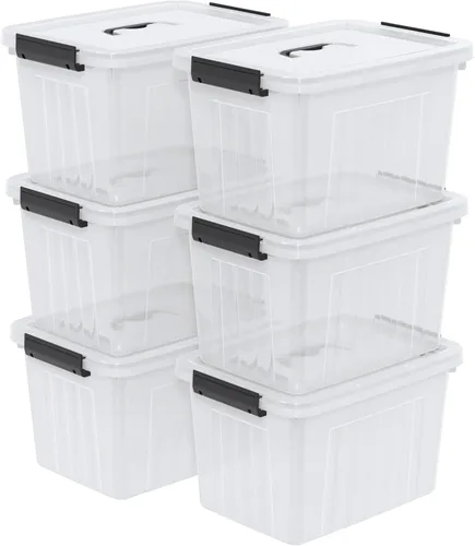 Miniatura 8 de Cajas de almacenamiento de plástico de 6 cuartos de galón con tapas y asas, contenedor de almacenamiento de cierre transparente, 6 paquetes