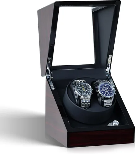 Miniatura 9 de Mono-gatari Enrollador de reloj doble para relojes automáticos, 5 ajustes de modo de rotación con luz LED, rotor de reloj doble en acabado de piano