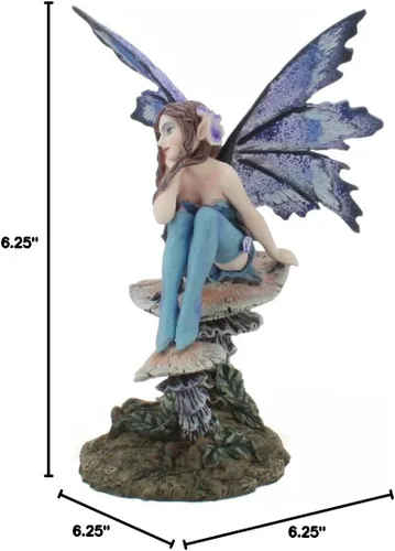 Miniatura 2 de Pacific Giftware Figura de estatua de hada azul de 6.25 pulgadas sentada en la seta