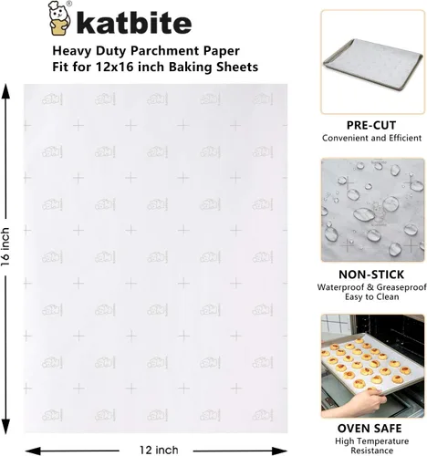 Miniatura 2 de Katbite - Hojas de papel pergamino de 12x16 pulgadas con líneas de cuadrícula, papel para hornear precortado, antiadherente y resistente, papel