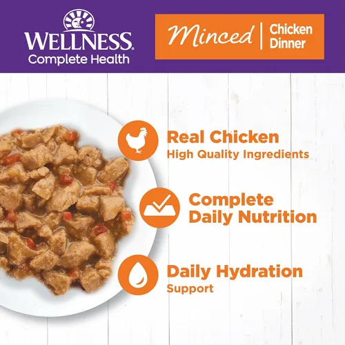 Miniatura 2 de Wellness Complete Health - Alimento húmedo picado para gatos adultos, natural, rico en proteínas, sin granos, 5.5 onzas, paquete de 24