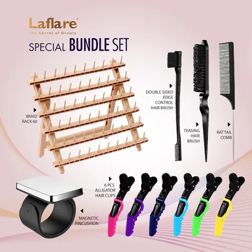 Miniatura 2 de Laflare Rejilla de trenzado para cabello con juego de peine, pulsera de gel trenzado y pinza para el cabello, estante para el cabello