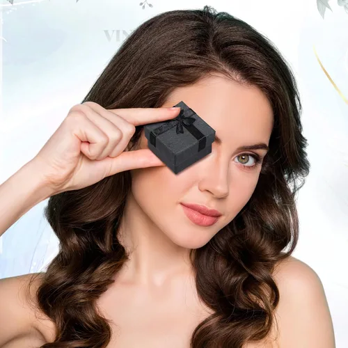 Miniatura 4 de Bucherry 72 cajas de anillos de 1.6 x 1.6 pulgadas, caja de joyería de cartón duro con lazo de cinta, pequeñas cajas de regalo para pequeñas Negro