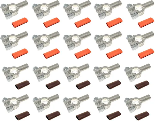 Miniatura 7 de 1 par de calibre 2/0 Conectores de terminal de cable de batería de poste superior, positivo y negativo (+/-) de cobre puro + tubo termorretráctil